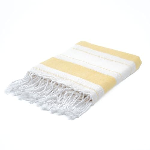 BERCA HOME Ephesus Turkish Beach Towel – Lightweight, Quick Dry, Sand Free – 100% Cotton Peshtemal Hammam & Bath Towel – 90x190 cm – Soft & Compact for Spa, Travel, Gym, Yoga, Camp, Picnic (Yellow)