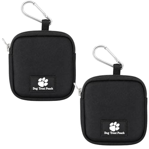 BOFYTR 2Pcs Black Dog Treat Pouch, Magnetic Closure Training Bag with Clip, Compact Storage Pouch for Outdoor Walking & Hiking