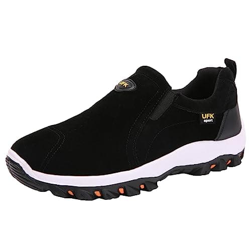 JiuQing Men's Walking Shoes Slip on Hiking Shoes Lightweight Low Rise Casual Travel Sneakers,Black,6 UK