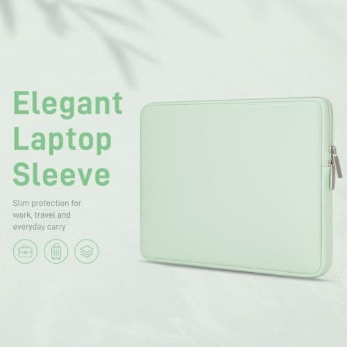 RAINYEAR 14 Inch Laptop Sleeve Premium Artificial Leather Case, Green — view 4