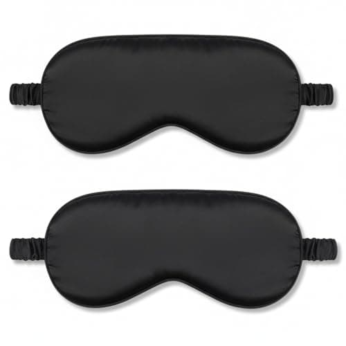 IEKEODI 2 Pack Silk Sleep Masks, Light Blocking Eye Masks, Black