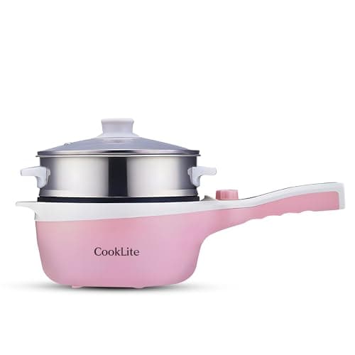 Electric Hot Pot with Steamer – 1.8L Multi-Functional Cooker, Non-Stick, Adjustable Temperature, Portable & Compact for Easy Cooking, Boiling, Simmering & Frying – Ideal for Home, Dorm & Travel (Pink)