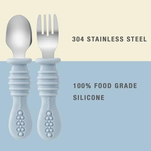 PandaEar 8 Pack Silicone Baby Feeding Set - 2 Suction Plates, 2 Sippy Cups, 2 Spoon & Fork Sets | Travel Weaning Supplies | BPA Free Self-Feeding Kit (Light Blue/Light Green) — view 6