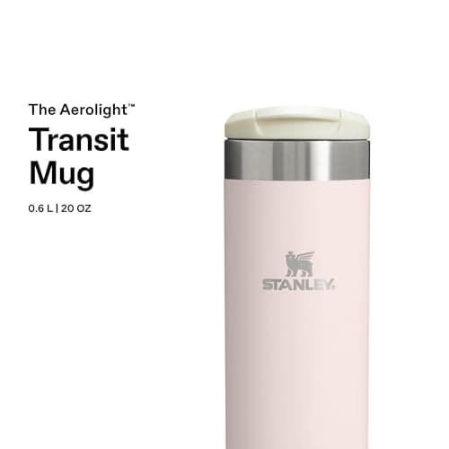 Stanley 1913 Aerolight Transit Travel Mug 0.6L - Keeps 6 Hours Hot - 8 Hours Cold - Dishwasher Safe - Leakproof - Car Cup Holder Compatible - Insulated Coffee Cup - Rose Quartz — view 3