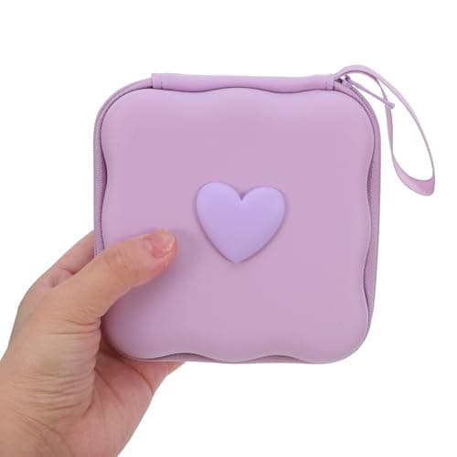 Warmhm Portable Female Pads Organizer Eva Heart Shaped Period Purse with Quick Access Opening Stylish Lavender Travel Pad Holder for Women and Teen at Home or Travel — view 4