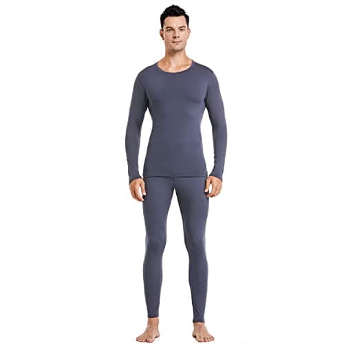 PISIQI Men's Thermal Underwear with Ultra Soft Fleece Lining, Base Layer for Skiing in Warm Winter, Top and Bottom, Dark gray, M