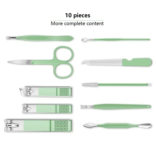 Manicure Set 10pcs Professional Nail Clippers Kit, Green — view 2