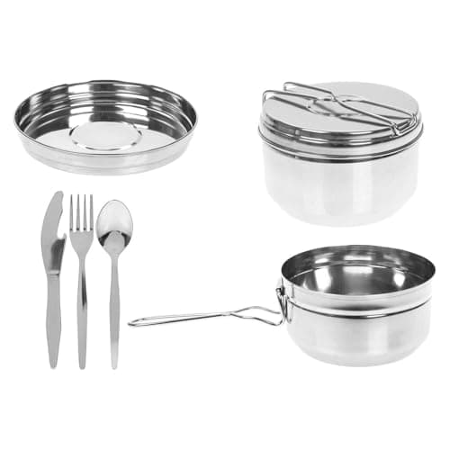 VFM e-Store - Tiffin Tin Stainless Steel Sectioned Hot Cold Food - Camping, Travel Holiday Accessories for Summer - 16cm X 16cm 6 Piece Set
