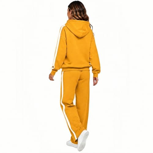 Womens Yellow 2 Piece Outfit Pullover Hoodie and Wide Leg Trousers — view 3