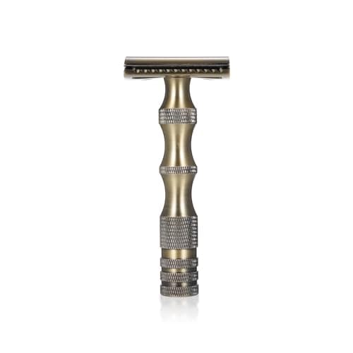 ZASCHMOY Mens Shaving, Vintage Manual Double Safety with Bamboo Handle for Facial and Body Hair, Compact Travel Size (Bronze)
