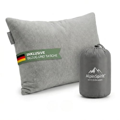 AlpinSpirit Camping and Travel Pillow [100% Cotton] Ultralight Memory Foam Pillow, Washable at 30 Degrees, Small Pack Size, Travel Pillow, 40 x 30 cm, Lightweight & Compact for Outdoors, Camping