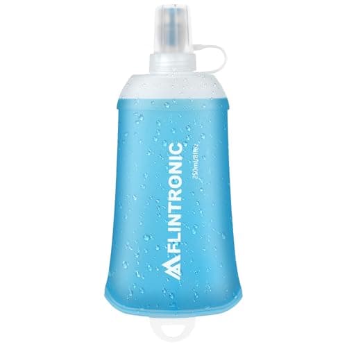 Flintronic TPU Foldable Water Bottle, Soft Flask, 250ml, BPA-Free, for Hydration on Backpacks, Bicycles, Hiking, Jogging, Camping, and Climbing (Light Blue)