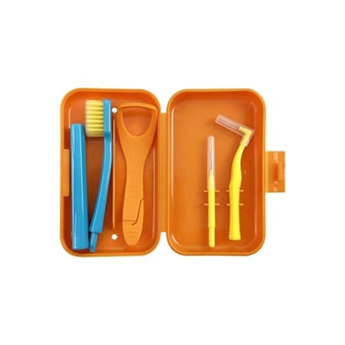 Portable Toothbrush Box Orthodontic Oral Hygiene Tools Kits Interdental Brush Tongue Scraper Travel Teeth Whitening(Orange)