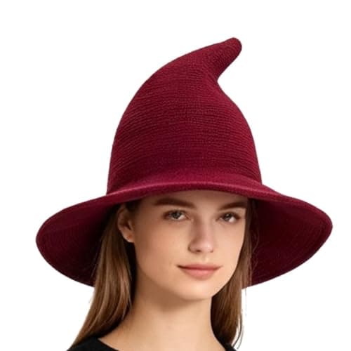 Halloween Witch Hat,Knitted Wide Brim Foldable Costume Hat,Cosplay Party