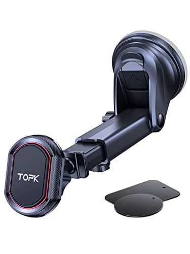 TOPK Car Phone Holder, Magnetic Phone Car Mount for Windshield and Dashboard,[Strong Suction] Adjustable Long Arm with Strongest Magnet for Cellphones