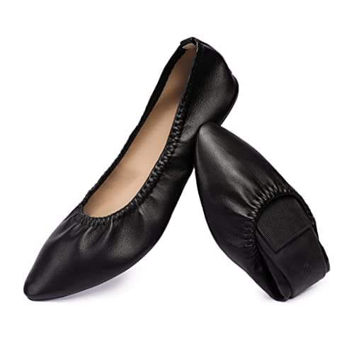 Women's Ballet Flat Slip On Pointed Toe Flats Shoes Classic Ballet Flat Shoes Casual Dress Shoes Foldable Portable Travel Ballet Flat Walking Shoes, Black, 6 UK