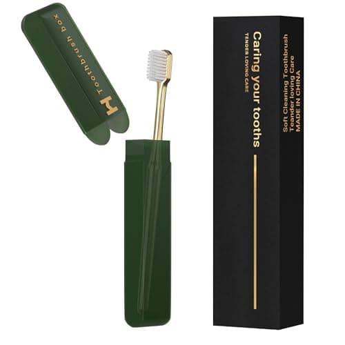 Gold Color Toothbrush with Travel Case Set,Soft Bristles for Sensitive Gums,Luxury Gold-Plated Manual Toothbrush,Business Travel and Vacation Hotel Use (Gold White) — view 3