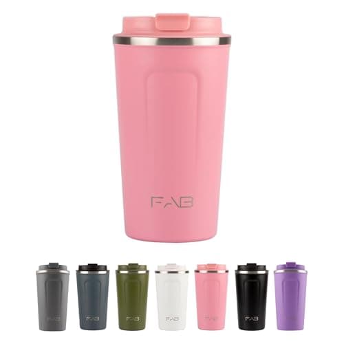 FAB Travel Mug, Reusable Coffee Cup (510ml, Pink) - Double Wall Stainless Steel with Screw Lid - Thermal Camping Cup, Vacuum Insulated for Hot and Cold Drinks, Eco-Friendly