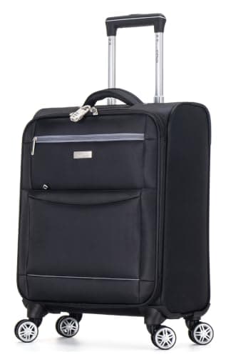 DK Luggage 55x40x20 cm Lightweight Cabin Suitcase for Ryanair, Wizz air, EasyJet, BA, Jet 2 Soft Shell 4 Wheel Spinner Carry on Hand Luggage (WLS Black, 20" Cabin)