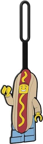 Lego Silicone Luggage Tag for Travel, Suitcase, Backpack, Summer Beach Bag - Hot Dog Man (52615) with writable Surface on Back for ID Identification. Measures Approx. 6.5"