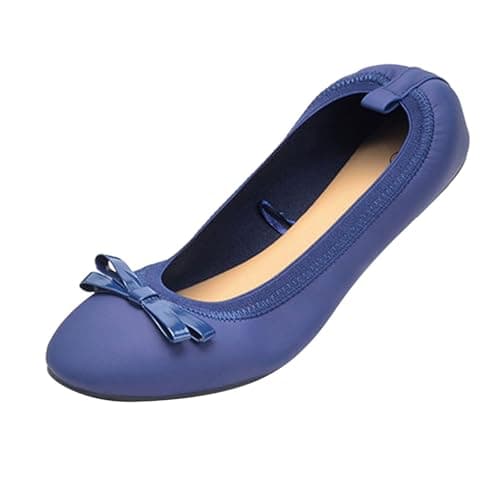 UK Ladies' Rollable Ballet Pumps Space-Saving Travel Flats Formal Wedding Shoes Women Memory Foam Collapsible Flats | Lightweight Foldable Design Blue