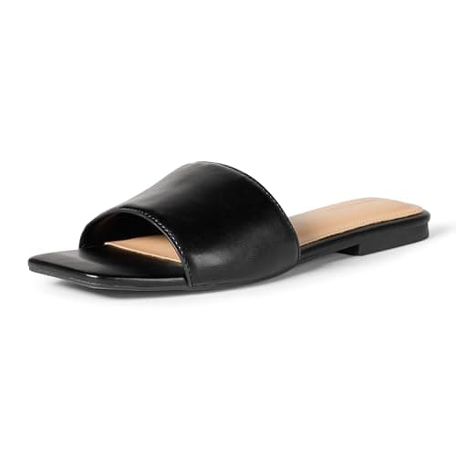 Amazon Essentials Women's Slide Sandals, Black Faux Leather, 2 UK