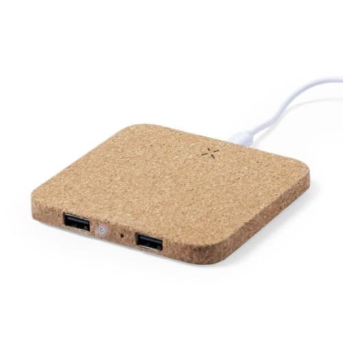 Sawfish Personalised Charger Kronex 10W Cork Wireless Charger with Dual USB Outputs Natural Cork Finish — view 2