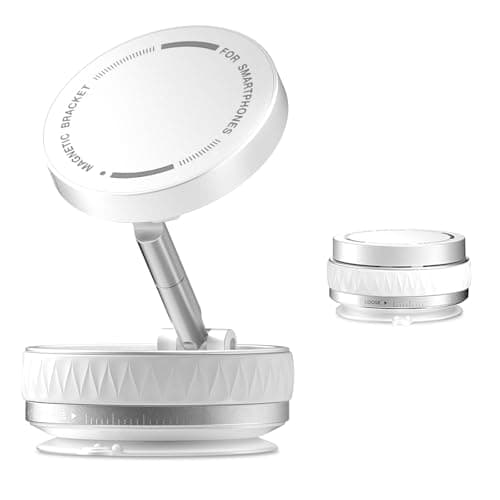 Astriva Maglock Vacuum Magnetic Phone Suction Holder, 360° Rotating Adjustable Car Suction Cup Phone Mount, Foldable Vacuum Phone Stand for iPhone Mag Safe Android & All Phones (White)