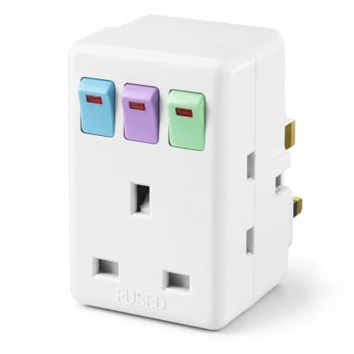 3 Way Plug Adapter UK, Multi Plug Adaptor with Individual Switches