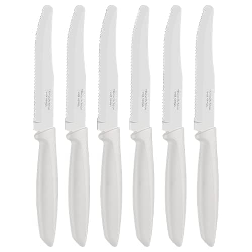 Tramontina Kitchen Knives Set of 6, Serrated Fruit Tomato Cooking Knife, Vegetable Chopper Peeler, Stainless Steel, Multipurpose, Rounded Tip, White, 23498355
