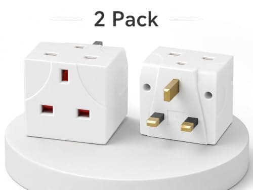 1ABOVE 2 Way UK Plug Adapter, 13A 250V Double 3 Pin Socket Extension, 2 Pack — view 3