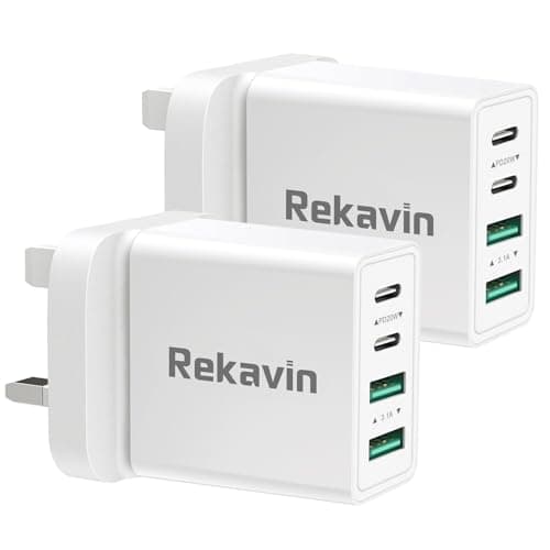 USB C Plug Fast Charge,40W 4-Port Multi USB Charger Plugs UK 2Pack