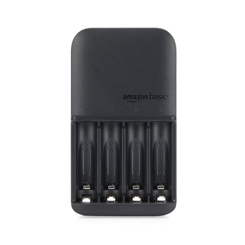 Amazon Basics Battery Charger for Rechargeable AA and AAA NiMh Batteries – UK Plug, 4-Bay, Black — view 3