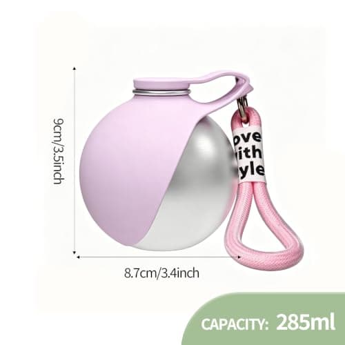 LMFERVER Portable Dog Water Bottle, Leak Proof Pet Water Dispenser, 285ml Reusable Travel Water Bowl with Lanyard For Walking, Hiking & Travel (Pink) — view 2