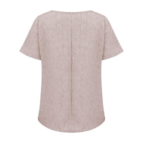 Women's Linen Blouse Summer Muslin Short Sleeve Shirt Crew Neck Basic Tops Elegant Cotton Linen Tops Plain Summer Vacation Beach Travel Blouse Light and Airy Sport Yoga Blouses & Tunics for Women — view 3