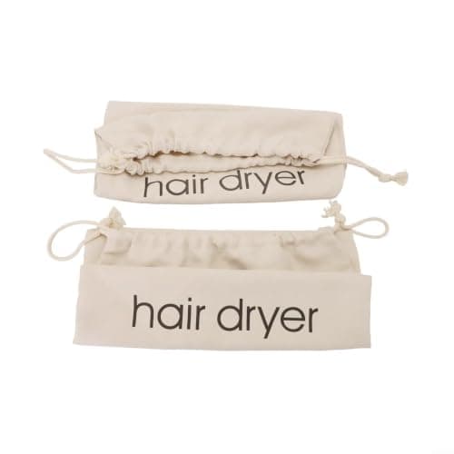 2 Pack Hair Dryer Storage Bags for Travel, Linen Cotton Heat Resistant Pouches with Drawstring for Curling Irons and Straighteners, Beige — view 5