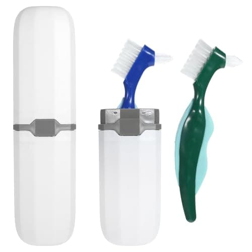 2 Pcs Denture Brush Multi-Layered Hard Bristles Toothbrush Portable Dental Cleaning Tools Double Sided Retainer Brushes with Case for Travel Camping Outdoor Gym Dental Care