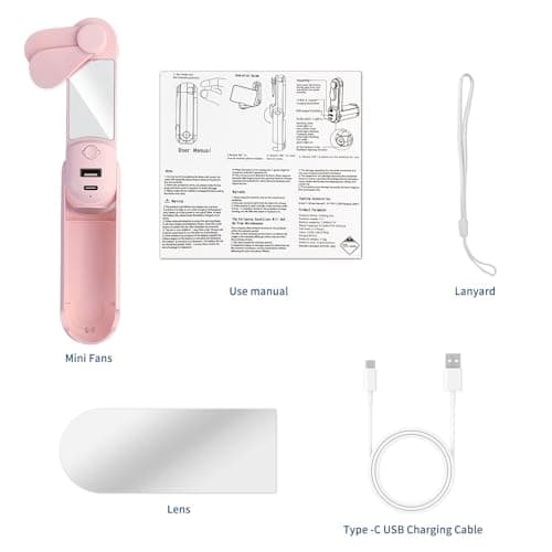 CNMTCCO Handheld Fan,5 In 1 Mini Portable Fan USB Rechargeable [13-20Working Hours]with Hanging Rope,Powerbank,Flashlight,Mirror and Mobile Phone Holder for Travel,Summer,Outdoor,Gifts for Women(Pink) — view 6
