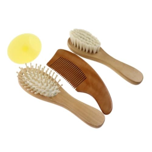 Didiseaon Bath Brush and Comb Kit for Babies with Wooden Beech Handle and Soft Wool Bristles, Safe and Healthy Head Massaging Shower Set for Home and Travel