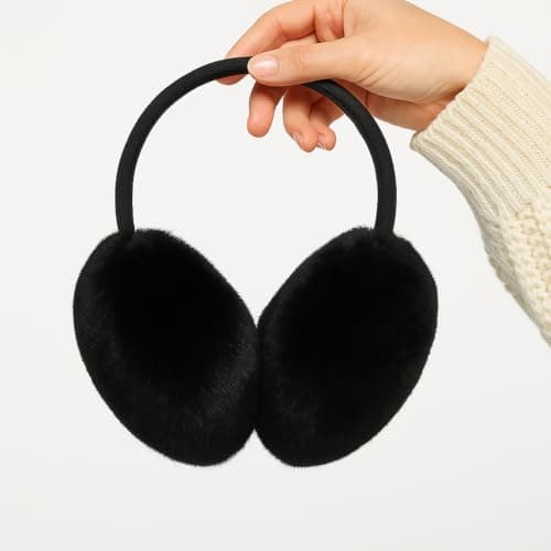 HIFSA Ear Muff Wind Protection Fur Ear Warmers Comfortable Thermal Earmuffs Soft Adjustable Black Classic Fleece Fluffy Muffs for Ladies Outdoor Men Winter Head Cover Accessories (Pack of 1) — view 2