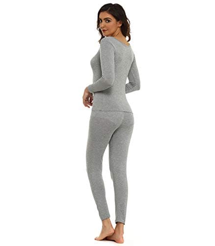 Mcilia Women's Ultrathin Modal Round Neck Thermal Underwear Set Grey — view 2