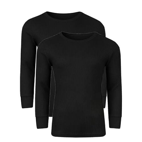 Makii Mens Long Sleeve Thermals Underwear Tops – 2 Pack Adults Crew Neck Winter Warm Base Layer Top T Shirt Thermal Vest Size UK S-2XL (UK, Alpha, M, Regular, Regular) Black