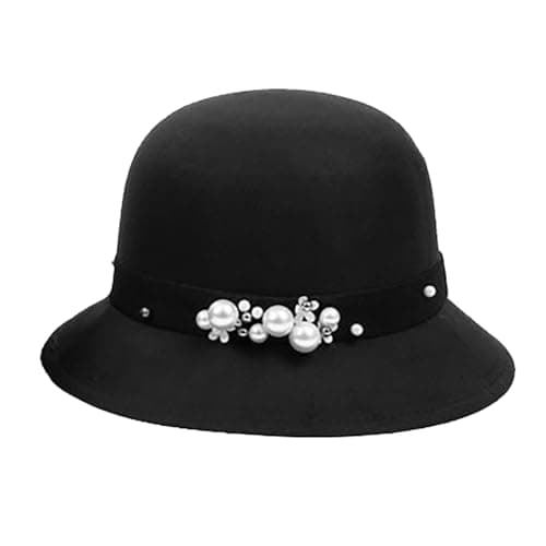 Foldable Hat Women's Korean Version of British Retro Wool Sunscreen Fishing Hat European and American Dome Cylinder Bathing Cap Women, black, One Size