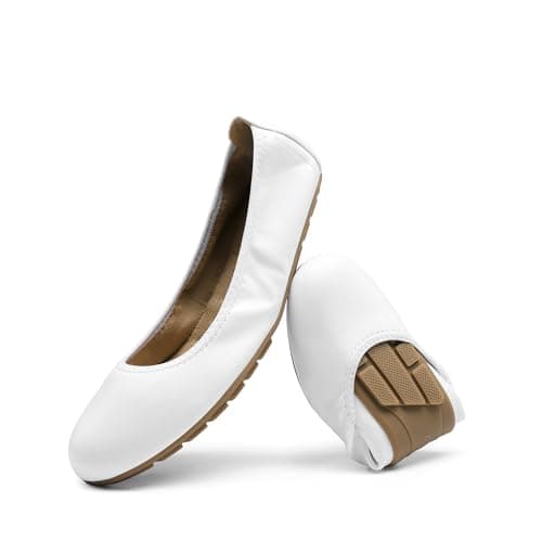 DREAM PAIRS Women's Ballet Dressy Flats Foldable Shoes,White,7