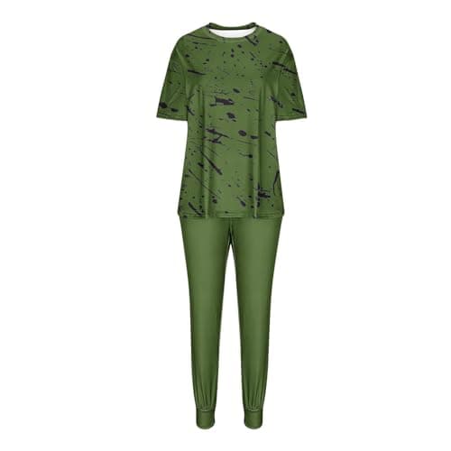 Womens 2 Piece Travel Outfit Gym Tracksuit Set Summer Lounge Outfit Set Sweatsuits Printed Short Sleeve Tops High Waist Wide Leg Drawstring Joggers Pocket Sweatpant Casual Loose Holiday Dailywear 6-16 — view 5