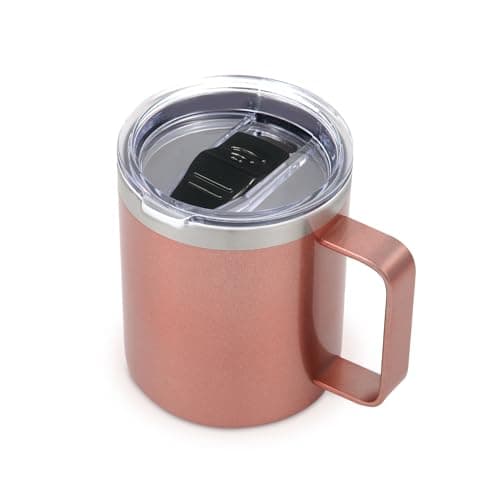 Volhoply 14oz Insulated Stainless Steel Coffee Mug with Leakproof Lid,Double Wall Vacuum Travel Coffee Cup with Handle,Reusable Metal Tumbler,Camping Mugs Keep Hot,Christmas Gifts(Rose Gold,1)