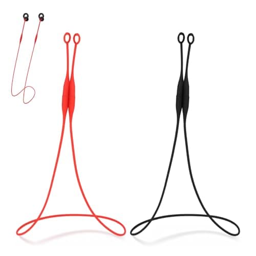 2Pcs Magnetic Silicone Earbud Strap, Anti-Lost Neck Lanyard with Modular Connection Tips, Sports Earphone Cord for Detachable Ear Tips, Sweatproof and Secure for Gym, Running, Travel (Red & Black)