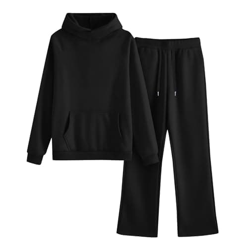Tracksuit Womens Full Set Oversized 2 Piece Outfits Long Sleeve Hoodie and Sweatpants Women Lounge Wear Sets Fashion Sweatsuits Wide Leg Jogger Loose Loungewear Gym Fitness Activewear Set Black XL — view 4