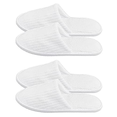 JZK 2 Pairs Large Men Disposable Slippers - White, Unisex, Washable Velvet Closed Toe Slippers for Spa, Holiday
