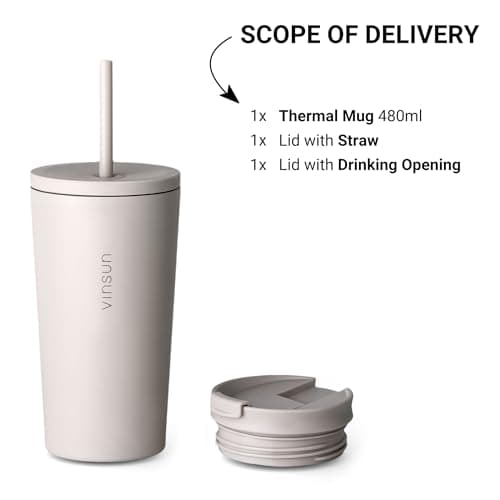 VINSUN Travel Mug with Straw 480ml, Leak-Proof Stainless Steel Thermal Mug — view 4